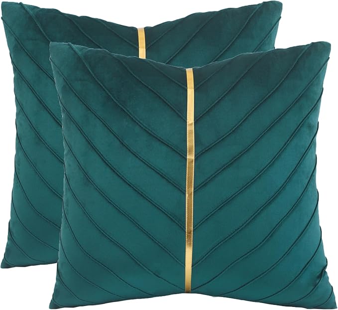 Velvet Throw Pillow Covers 26x26 Pack of 2 Gold Decor Peacock Blue