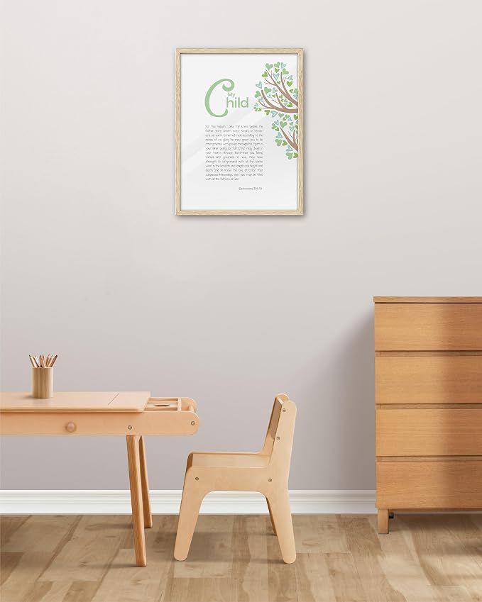 KensTro 12x16 Oak Framed Ephesians 3:14-19 Christian Wall Art | Natural Oak Wood Frame with Ephesians Prayer and Heart-Leaf Tree, Inspirational Scripture Decor for Bedroom or Prayer Space