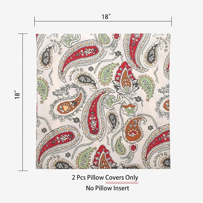 Magpie Fabrics Pack of 2 Outdoor Waterproof Throw Pillow Covers 18 x 18 Inch, Christmas Decorative Cushion Sham Pillowcase Shell for Garden Patio Tent Balcony Couch Sofa(Paisley Red Beige)