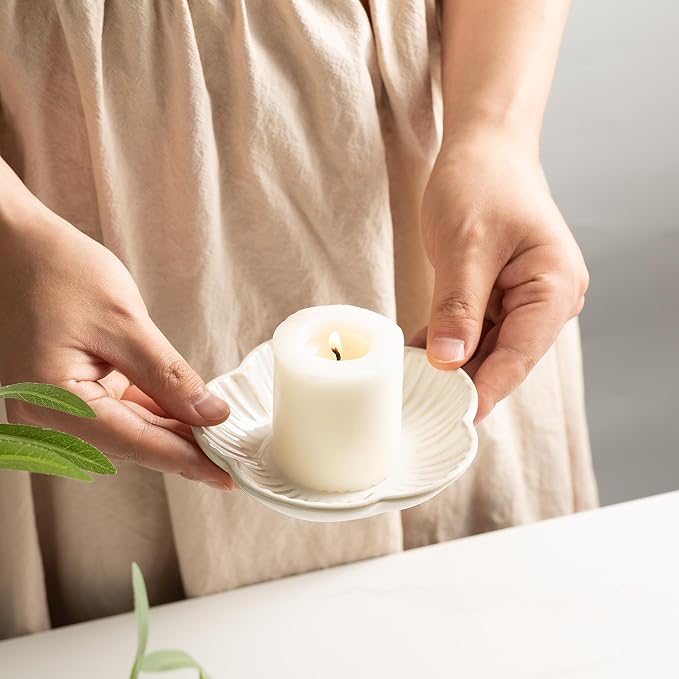 BEUNAIZER Ceramic Pillar Candle Holder Plate, Decorative Candlestick Holder
