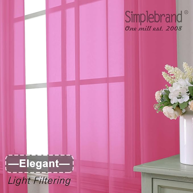 Simplebrand Hot Pink Sheer Curtains 96 Inches Long, Light Filtering Rod Pocket Solid Color Window Sheer Curtain Panels, Elegant Curtains & Drapes for Living Room, Bedroom 2 Panels 42" W x 96" L