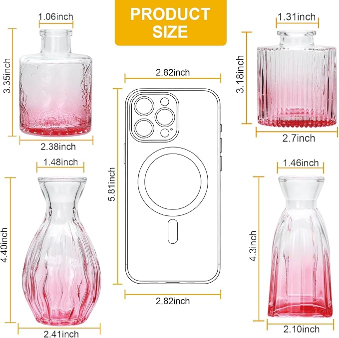 Glass Bud Vases Set of 4, Small Pink Flower Vases for Wedding Centerpieces | Clear Vintage Embossed Mini Vases for Table Decorations, Flower Arrangements in Vases for Party or Home Decor