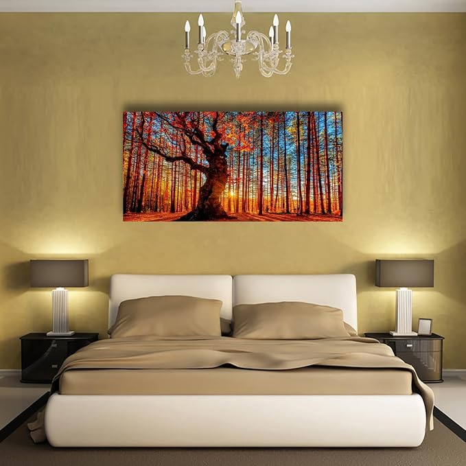 Tree of Life Wall Art Canvas Prints Natural Landscape Pictures Home Decor Colorful Forest Paintings for Living Room Bathroom Bedroom Kitchen Decorations 28x57 Inches Wooden Framed Artwork Easy Hanging