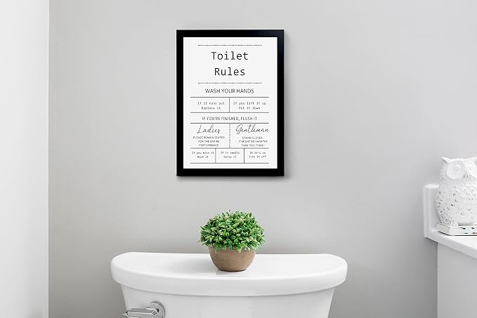 YongArt Toilet Rules Quotes Bathroom Sign - Funny Decor Signs, Funny Bathroom Wall Art, Toilet Art, Guest Wall Decor