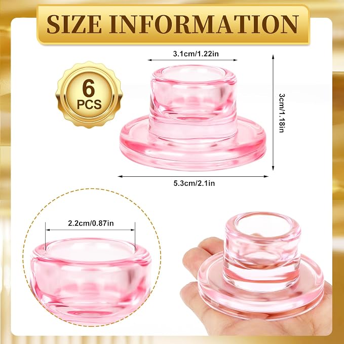 6 PCS Glass Taper Candle Holders Bulk Pink Candlestick Holders Clear Short Tapered Candle Stick Holder Decor Set for Table Centerpiece Wedding Party Advent Christmas Home Decorations