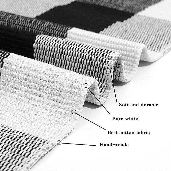 SEEKSEE Buffalo Plaid Outdoor Rug 2' x 3' Black and White Front Door Mat, Layering Rug for Porch, Washable Doormat, Cotton Area Rug for Outdoor Entrance Entryway Patio Porch Decor