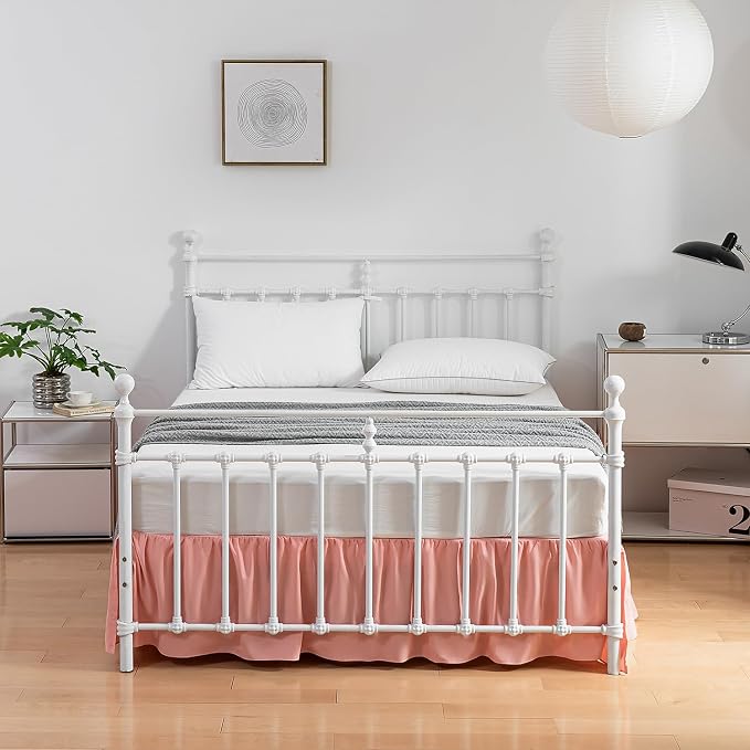 Bed Skirt Queen Size Ruffled Bed Skirts with Split Corners | 12 Inch Drop Dust Ruffle Bed Skirt with Platform, Queen Size, Peach