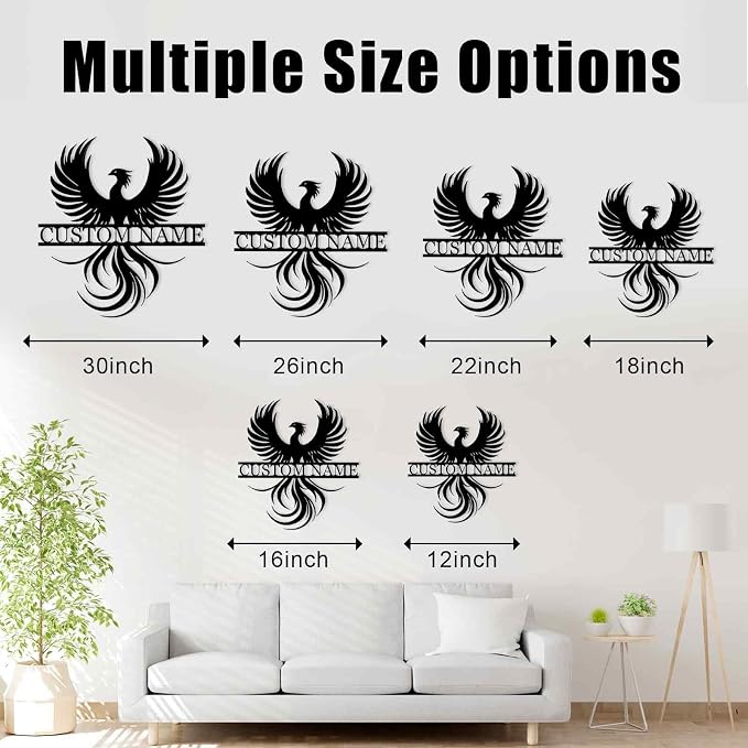 Dyoart Personalized Phoenix Wall Art, Custom Metal Family Name Sign | Metal Wall Art Decor for Living Room Bedroom, Phoenix Metal Sign for Modern Home Hanging Decorations, Housewarming Gifts