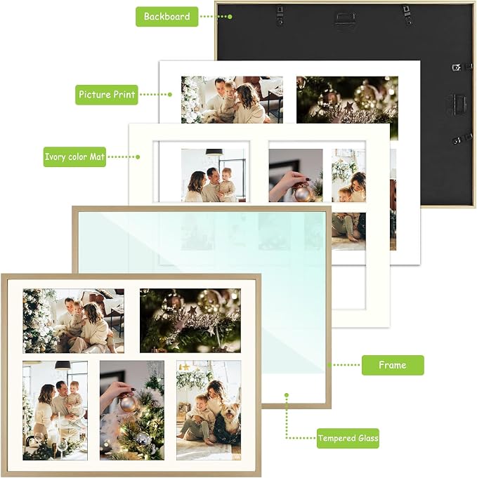 Golden State Art 11x14 Collage Frame w/Mat for 5 4x6 Photos Gold 2 Pack
