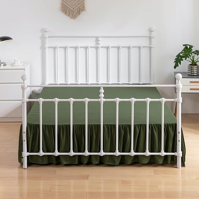 Bed Skirt Queen Size Ruffled Bed Skirt with Split Corners | 16 Inch Drop Dust Ruffle Bed Skirt with Platform, Green, 16" Queen