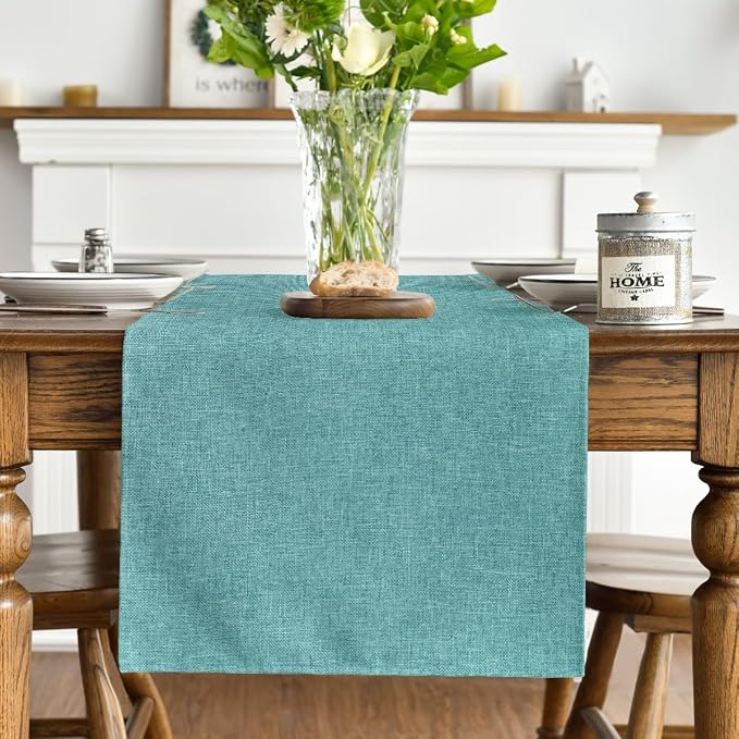 Artoid Mode Turquoise Aqua Table Runner, Seasonal Summer Washable Kitchen Dining Table Decoration for Home Party Decor 13x108 Inch