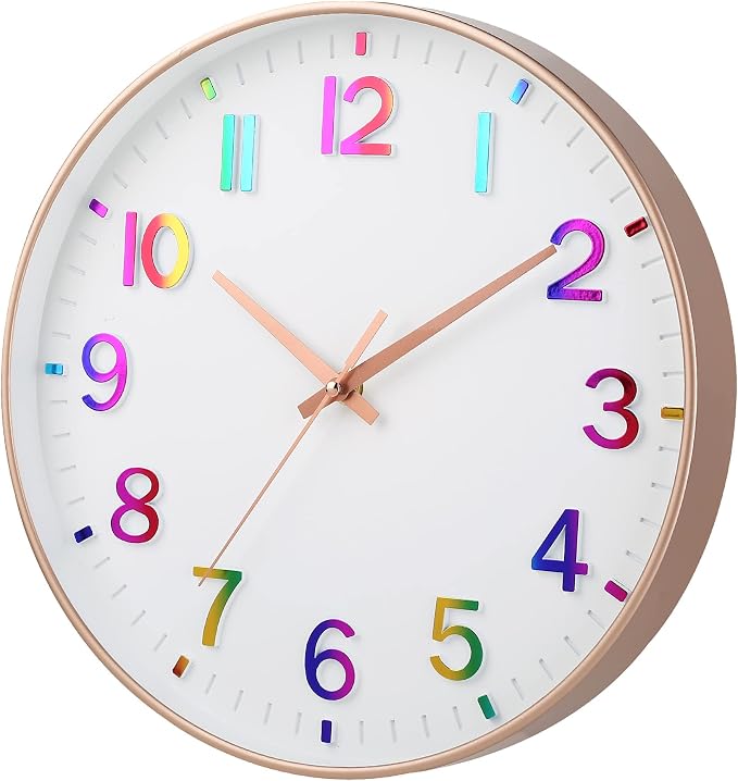 HZDHCLH 12 Inch Silent Wall Clock Battery Operated Non Ticking Colorful | 12 inch Silent Non Ticking Modern Wall Clock for Nursery Room Living Room Bedroom Kitchen Office Classroom Decor