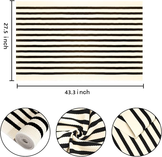 Black Beige Layered Doormat -2.3'x3.6' Striped Front Porch Rug Outdoor Washable Area Rug for Spring Welcome Mats Indoor Outdoor Doormat for Entryway Porch Entrance