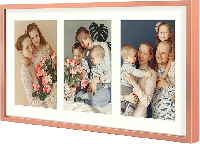 Golden State Art 8.5x16.3 Collage Frame for 3 5x7 Photos Rose Gold 2 Pack
