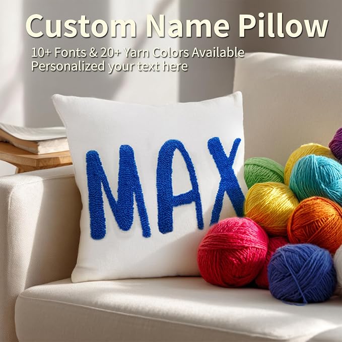 Personalized Embroidered Name Pillow，Custom Monogram Throw Accent Handmade Pillows Cover，Customizable Decorative Couch Bed Room Pillow Case Gifts for Kids Boy Girls 16x16