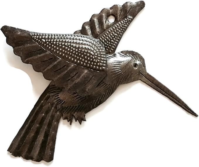 It's Cactus Handmade Metal Hummingbird Wall Art Set of 2 Haitian Recycled Steel Bird Wall Decor Small Rustic Indoor Outdoor Garden Wall Hanging Fair Trade Artisan Sculpture