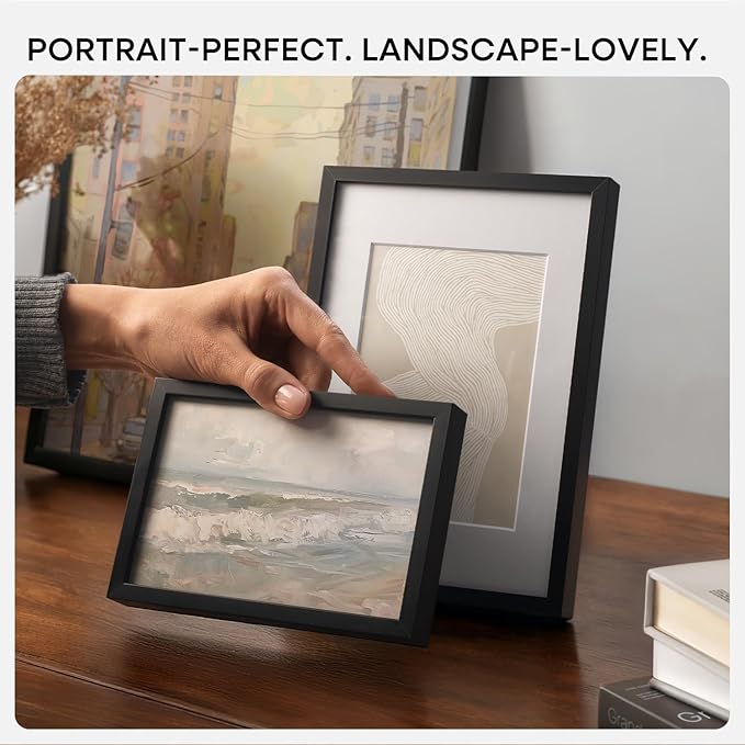 Homeforia 6x8 Black Picture Frame, High-End Metal, 5x7 Mat, Glass