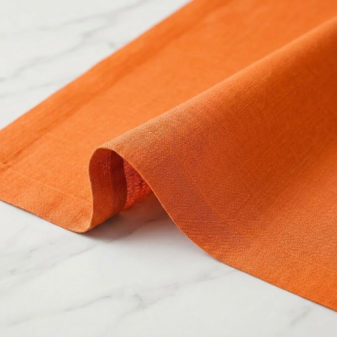Solino Home 100% Pure Linen Dining Table Runner Orange, Fete 14 x 60 in | dresses up dining tables for everyday meals, European flax fibres, handcrafted by skilled artisans, soft, OEKO-TEX Certified