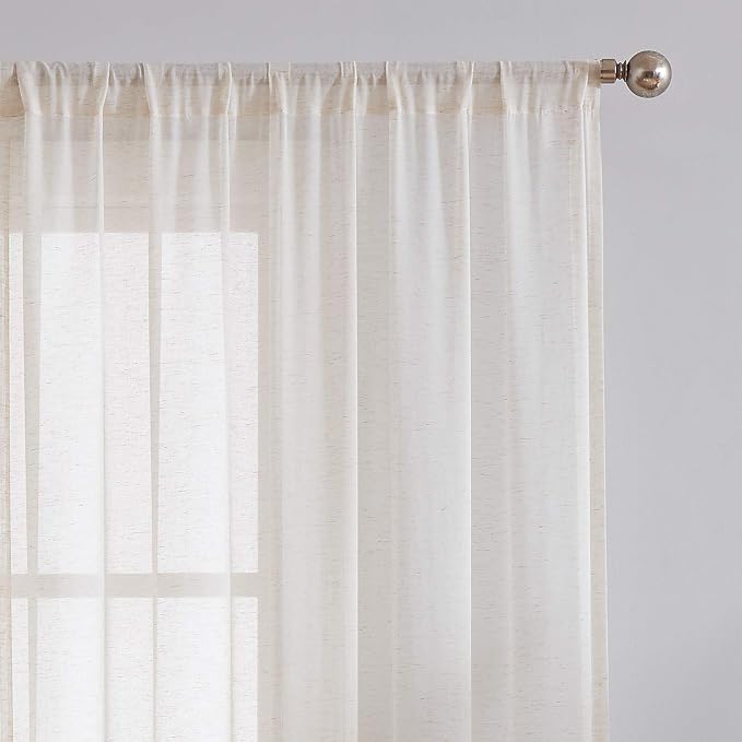 FMFUNCTEX Beige Linen Sheer Curtains,100X96 Inches, Extra Wide, 1 Panel | Semi Sheer Drapes , Sliding Glass Door Window Curtain, Patio Glass Door, for Bedroom Living Room, Rod Pocket, Flax Linen