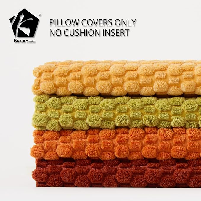 Kevin Textile Spring Throw Pillow Covers Pack of 4 Super Soft Boho Corduroy Decor Pillow Cases Mix and Match Colors Plush Texture Accent Pillows for Sofa Couch Living Room 20x20 Inch, Yellow/Green