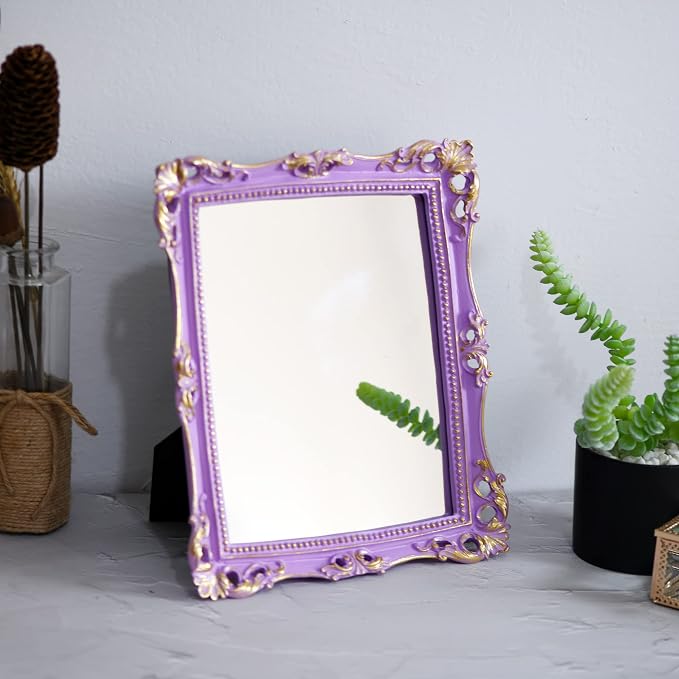 Funerom Vintage 11 x 9.5 inch Decorative Mirror, Square (Lilac Purple) | Wall Mounted & Tabletop Makeup Mirror