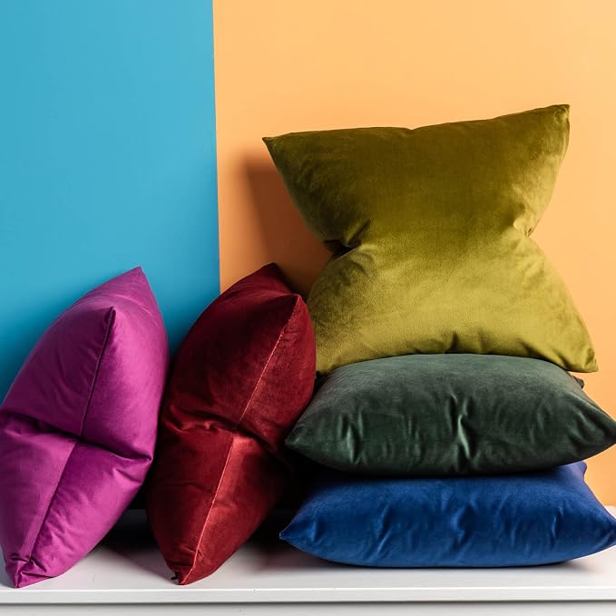 Throw Pillow Covers Set of 2 Velvet Cushion Covers 14x14,Olive Green