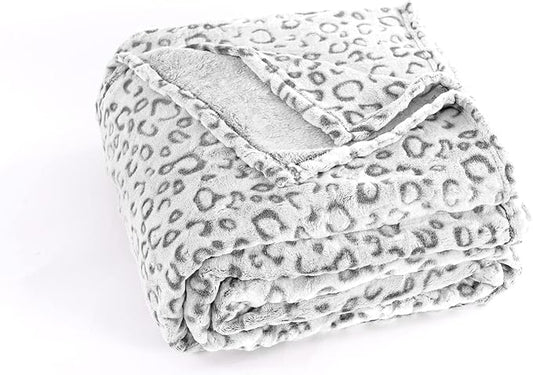 PLEASANT BOULEVARD | Leopard Throw Blanket Fleece, Premium Lightweight Cozy Warm Plush Microfiber Bedspread for Couch Sofa and Bed (Gray, King (108 x 90 inches))