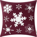 BRAWARM Christmas Pillow Cover 20 X 20 Inches, Burgundy Snowflake Embroidered Pillow Cover, Soft Velvet Decorative Throw Pillow for Couch Bed Sofa Living Room Home