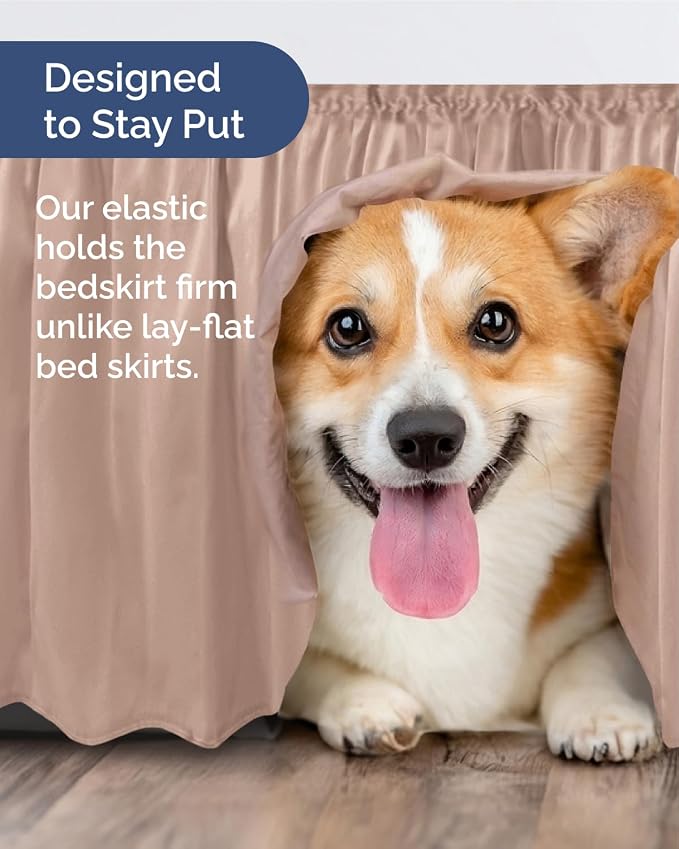 Wrap Around Dust Ruffle Bed Skirt - Mauve - for Full Size Beds w/ 21 Inch Drop - Easy Fit Elastic Strap - Adjustable Pleated Bedskirt w/Brushed Fabric - Wrinkle & Fade Free - Women, Men, Kids & Teens
