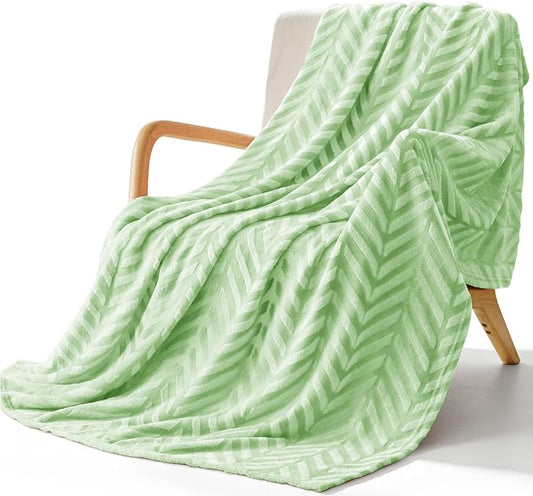 Whale Flotilla Flannel Fleece Throw Blanket for Couch, Light Green | Lightweight Breathable Soft Sofa Throws, Plush Fluffy Chevron Design Decorative Blankets for All Season, 50x60 Inch