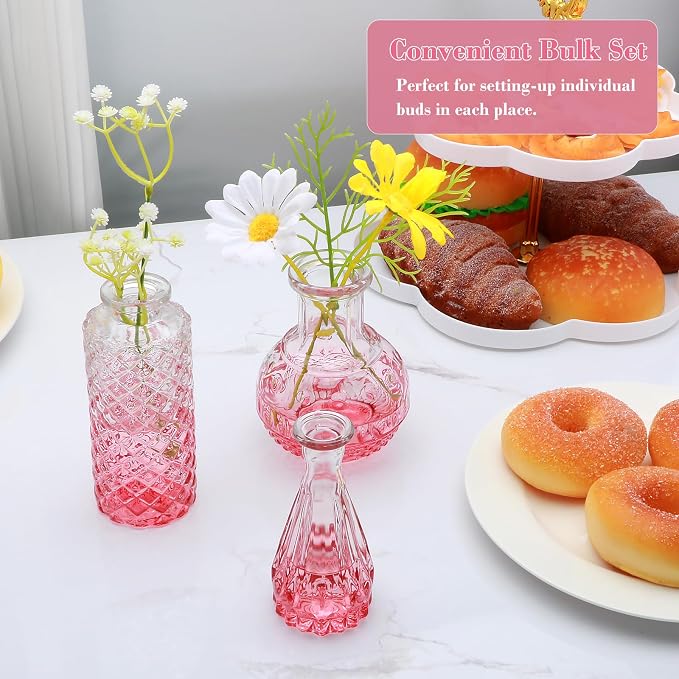 Glass Pink Bud Vase Set of 18,Small Glass Vintage Vases for Flowers | Bud Vases in Bulk for Rustic Wedding Decor,Table Centerpieces,Small Bud Vases for Decor Centerpiece for Bathroom