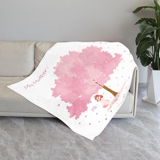 TURMTF “My Mother & Me” Cherry Blossom Blanket, Sentimental Mother-Daughter Gift for Love & Gratitude, Cozy Comfort Throw for Home Decor & Mother’s Day 55×70inches