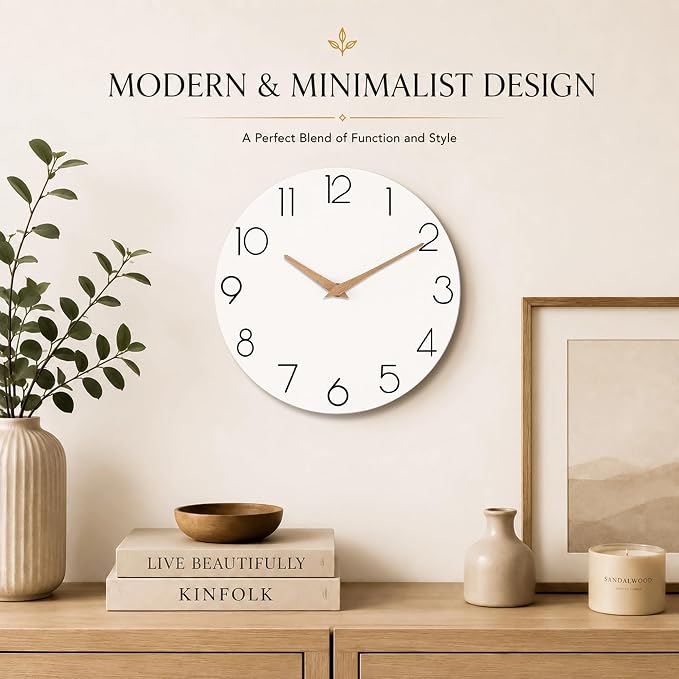 cicininc 16 Inch Battery Operated Wall Clock, Silent Analog, White | Large Size | Living Room | Office | Kitchen | Decorative Style | Modern Style