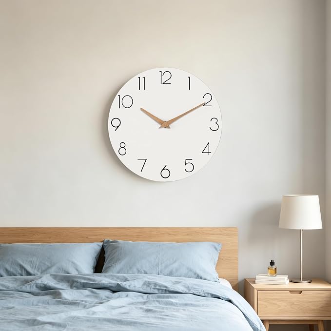 cicininc 10 Inch Battery Operated Wall Clock, Silent Analog, White | Living Room | Kitchen | Office | Bathroom | Modern Style | Easy-to-read Numbers
