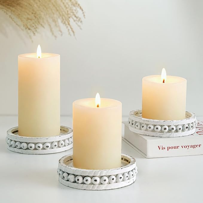 Hanobe Wooden Candle Holder for Pillar Candles Set of 3 Candlestick Holders