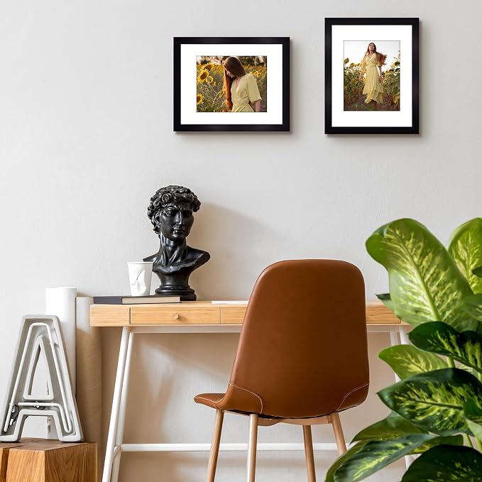Golden State Art 11x14 Picture Frame Black,Solid Wood&Real Glass,Mat 8x10