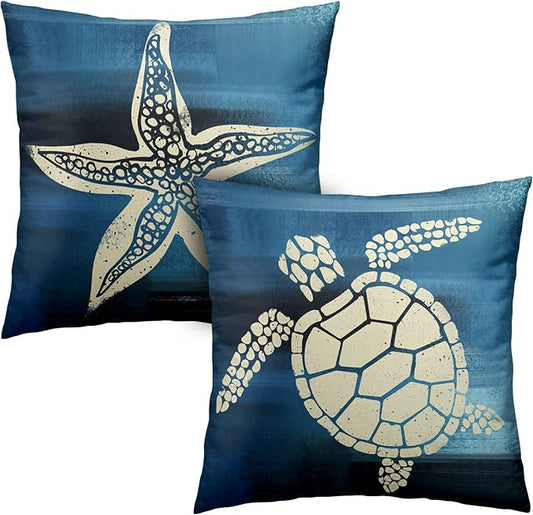2 Pack Summer Star Vintage Starfish Throw Pillow Covers 20x20 Nautical Coastal Cushion Cover Home Bed Room Decor Home Decorative Room Decor Summer Vacation Beachy