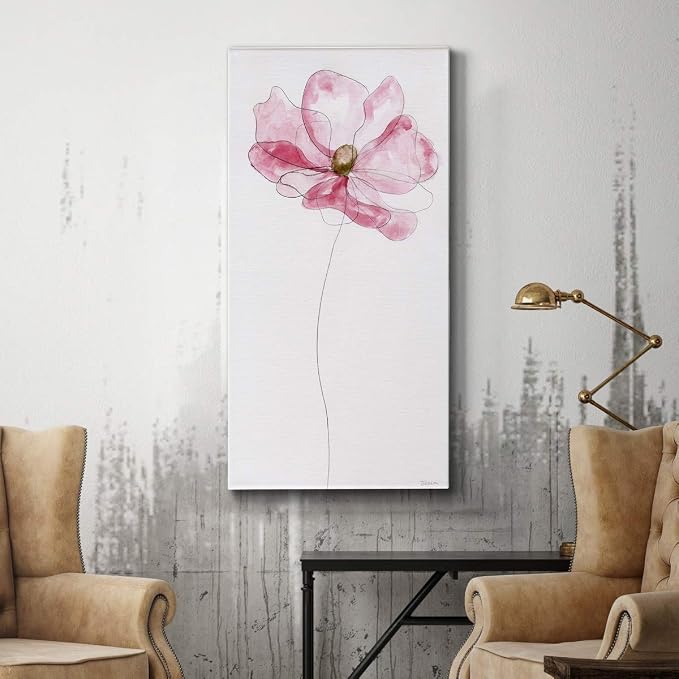 Renditions Gallery Canvas Floral Wall Art Modern Decorations Paintings Pink Flower Sketch Romantic Canvas Romantic Botanical Wall Hanging for Bedroom Office Kitchen - 12"x24" LT43