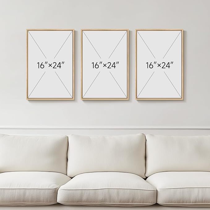 Framed Boho Mountain Forest Landscape Wall Art for Living Room, 16x24 Inch | 3 piece, Modern, Minimalist, Large, Canvas artwork, Nature, Pine tree picture, Bedroom wall decor, Ready to hang, Wood frame