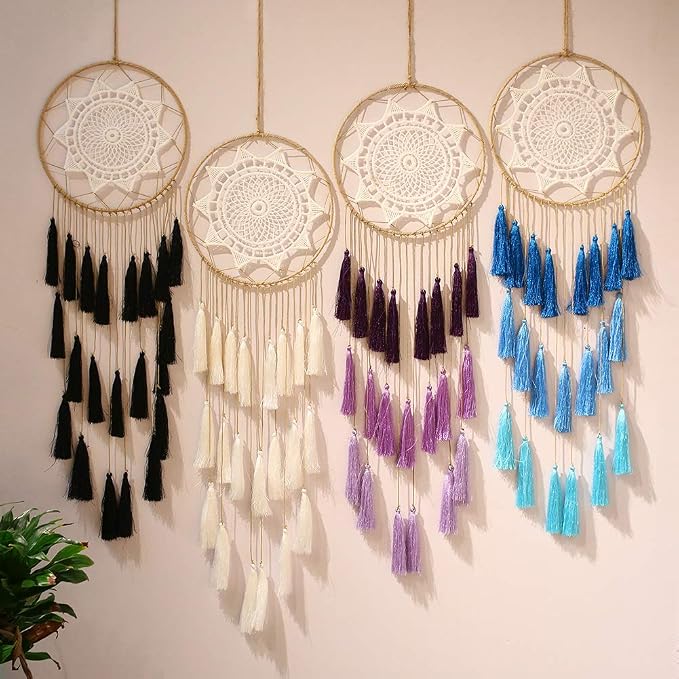 Artilady Macrame Dream Catcher Wall Hanging, Purple Large Boho Room Decor