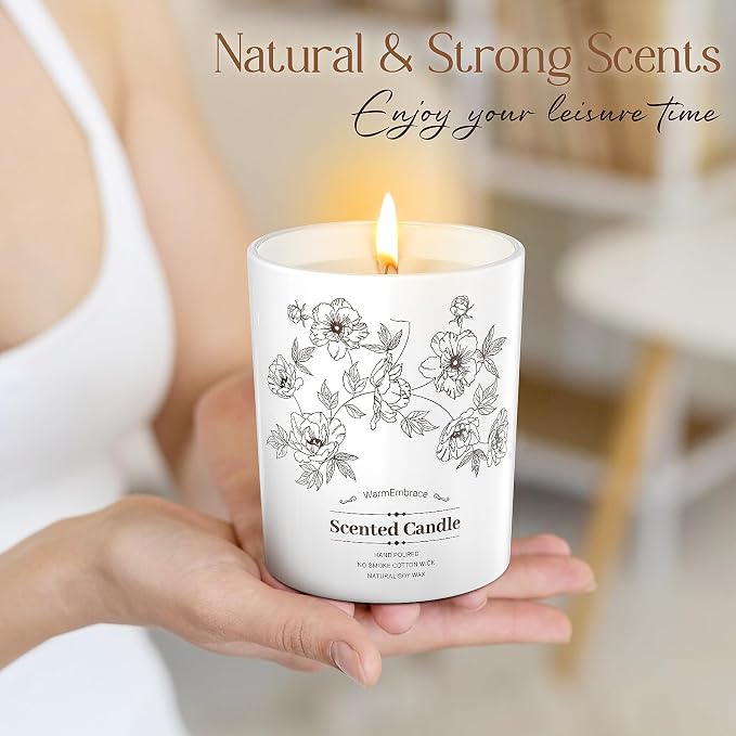 WarmEmbrace Deluxe Scented Candle for Women & Men, Vanilla Coconut, 11.5 Oz | Soy Wax Jar Candle, Up To 98 Hours Of Burn Time& A Reusable Ceramic-Style Jar For Home Decor Or Gifting