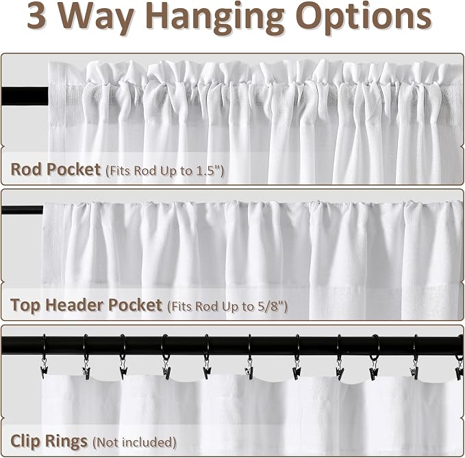White Linen Curtains 54 Inch Length for Living Room Bedroom 2 Panels Set Rod Pocket Light Filtering Semi Sheer Window Curtains 52 Inch Width Boho Farmhouse Linen Drapes, W52xL54