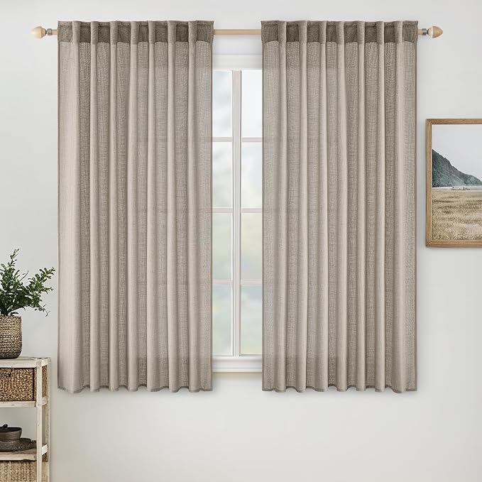 MIULEE Burlywood Birch Linen Curtains 52x45 Inch Long 2 Panels for Bedroom | Living Room, Soft Linen Textured Window Drapes, Semi Sheer, Light Filtering, Back Tab, Rod Pocket, Farmhouse Burlap