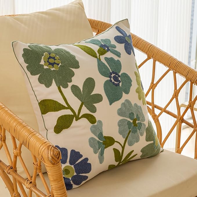 YIcabinet Pack of 2 Throw Pillow Covers,Flower Embroidery Pillow Case Soft Square Decorative Pillowcases for Home Sofa Couch 18x18 Inch