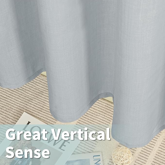 Haze Blue Linen Curtains 84 Inch Length for Living Room 2 Panels | Linen Textured, Light Filtering, Semi Sheer, Neutral, Privacy Window Panels for Farmhouse, Bedroom, Grommet, 52 x 84 Inch
