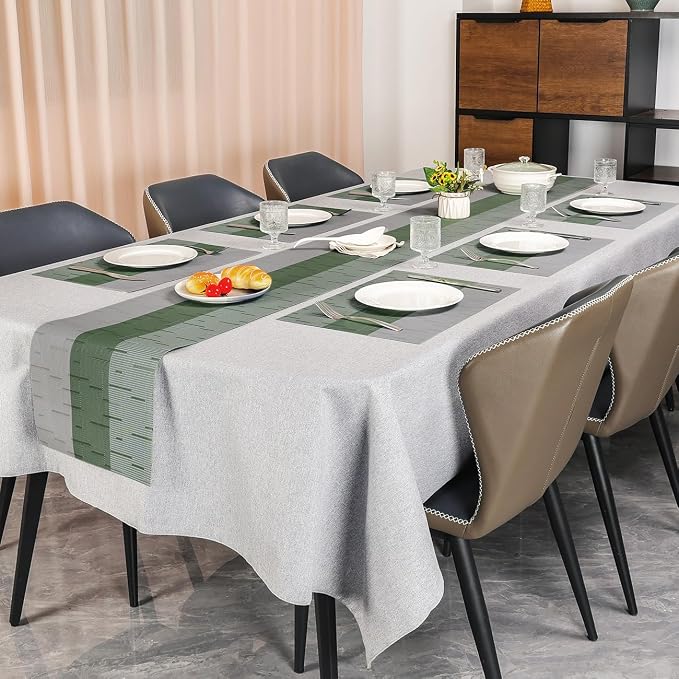 Placemats Set of 6, Vinyl Woven Heat-Resistant Place Mats | Washable Wipeable PVC Table Mats, Non Slip Placemat for Kitchen Dining Indoor Outdoor Table (Gray Sage Green, Set of 6)