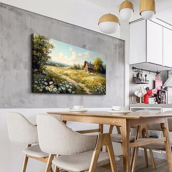 KELIYUAN Large Wall Decor Canvas For Living Room Wall Art For Bedroom Office Wall Decor Vintage Country Field Painting Pictures Decoration Artwork Farmhouse Home Decor Mural Aesthetics 24"x48"