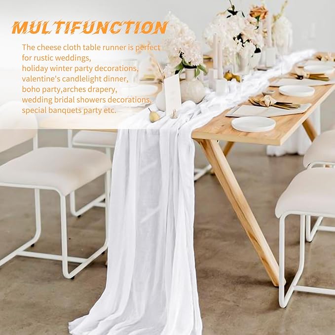 10 Pack White Cheesecloth Table Runner 17x108 Inch Boho Gauze Cheese Cloth Table Runners for Wedding Party Baby Shower Birthday Home Decor