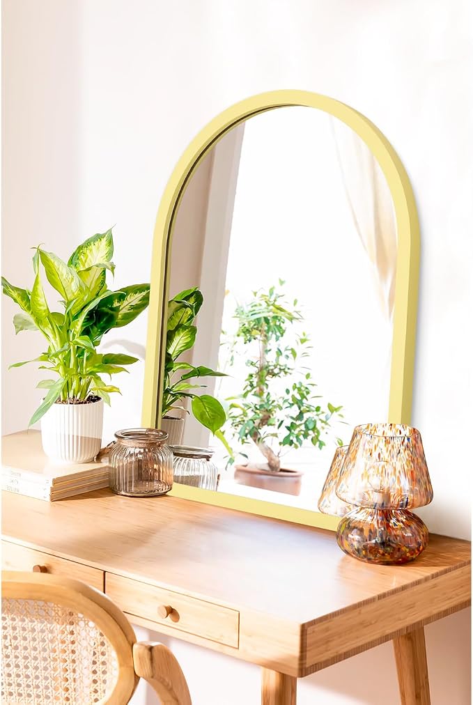 Arch Wood Mirror, Large 20"×16" with Frame Rustic Wall Mirror Arched Decorative Bathroom Farmhouse Bedroom Hanging Mirror Home Wall Decor