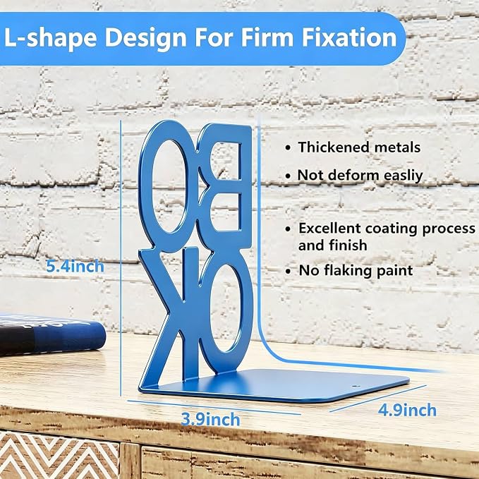 Book Ends Blue Metal BookEnds for Bookrack Desk,Books